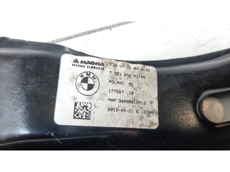 Recambio de elevalunas trasero derecho para bmw serie 3 lim. (f30) 318d referencia OEM IAM 7351050AI06  