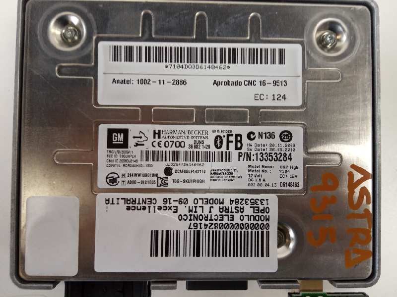 Recambio de modulo electronico para opel astra j lim. excellence referencia OEM IAM 13353284  