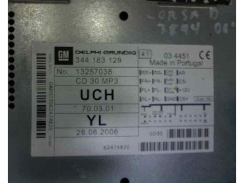 Recambio de sistema audio / radio cd para opel corsa d 1.3 16v cdti referencia OEM IAM 344183129 13257038 3894