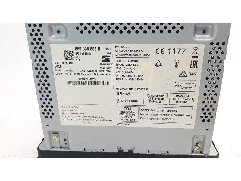 Recambio de sistema audio / radio cd para seat ibiza sc (6p5) style referencia OEM IAM 5F0035888B  