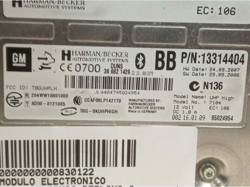 Recambio de modulo electronico para opel insignia berlina cosmo referencia OEM IAM 13314404  