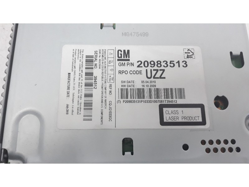 Recambio de sistema audio / radio cd para opel astra j lim. 1.7 16v cdti referencia OEM IAM 20983513 13337218 