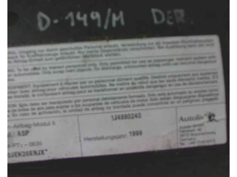 Recambio de airbag lateral delantero derecho para seat toledo (1m2) referencia OEM IAM 1J4880240  149/M
