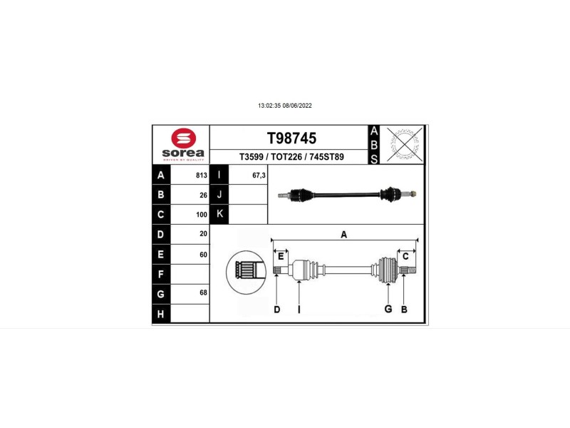 Recambio de transmision trasera derecha para toyota rav 4 (a3) 2.2 d-cat referencia OEM IAM 4233042050 T98745 TO2352