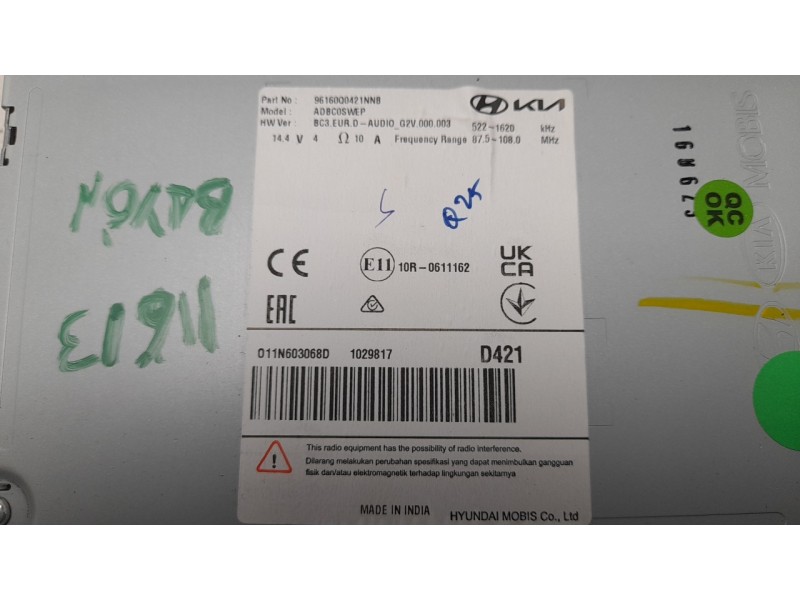 Recambio de sistema audio / radio cd para hyundai bayon bayon referencia OEM IAM 96160Q0421NNB ADBC0SWEP 
