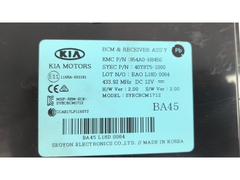 Recambio de modulo electronico para kia stonic (ybcuv) 1.0 tgdi cat referencia OEM IAM 954A0H8450 40Y8T51000 