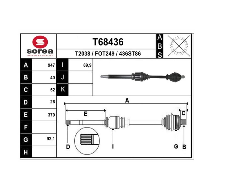 Recambio de transmision delantera derecha para ford mondeo sportbreak (ca2) 2.0 tdci cat referencia OEM IAM 6G913B436FD T68436 F