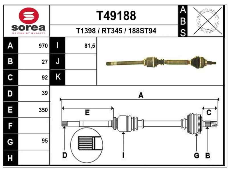 Recambio de transmision delantera derecha para renault laguna ii (bg0) authentique referencia OEM IAM 8200232883 T49188 