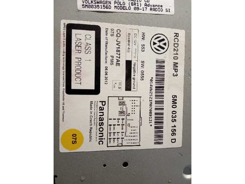 Recambio de sistema audio / radio cd para volkswagen polo (6r1) advance referencia OEM IAM 5M0035156D  
