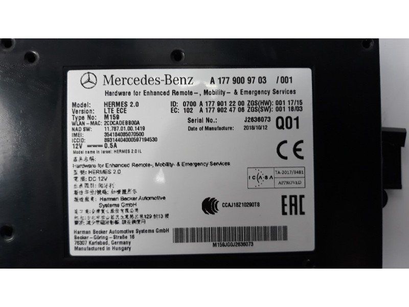 Recambio de modulo electronico para mercedes-benz clase a (bm 177) 1.5 cdi cat referencia OEM IAM A1779009703  