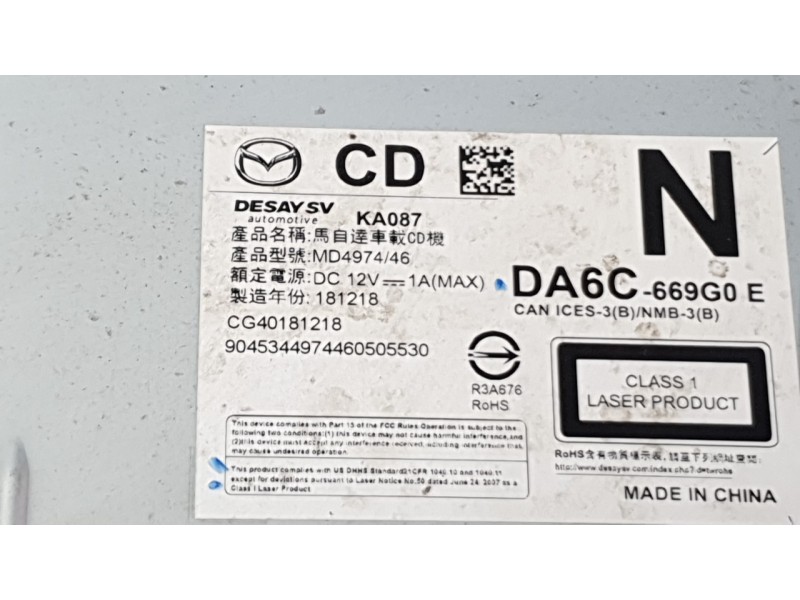 Recambio de sistema audio / radio cd para mazda cx-3 (dk) 2.0 skyactiv-g referencia OEM IAM DA6C669G0E  