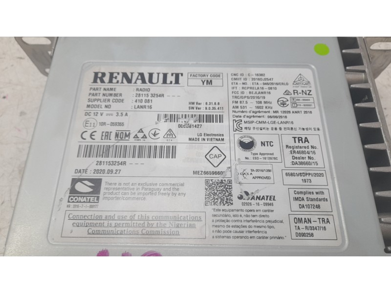 Recambio de sistema audio / radio cd para renault kadjar (ha_, hl_) 1.5 blue dci 115 referencia OEM IAM 281153254R  