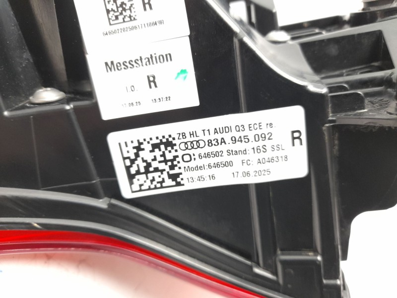 Recambio de piloto trasero derecho para audi q3 sportback (f3n) 35 tdi referencia OEM IAM 83A945092  