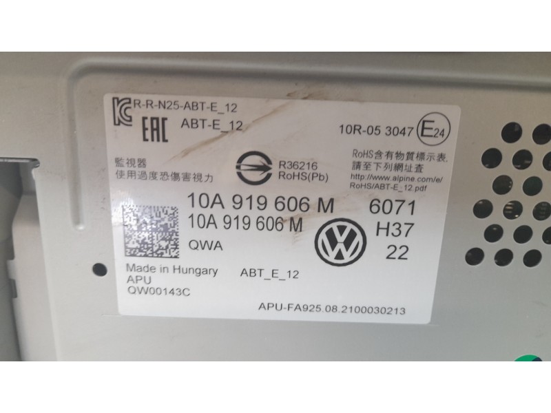 Recambio de pantalla multifuncion para volkswagen id.4 (e21) gtx referencia OEM IAM 10A919606M  