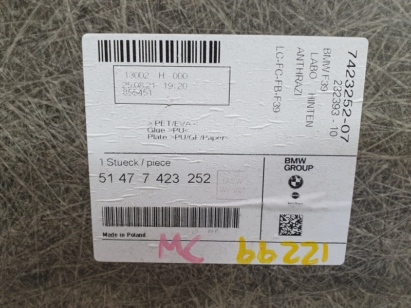 Recambio de alfombra maletero para bmw x2 (f39) sdrive 18 d referencia OEM IAM 51477423252 23239310 