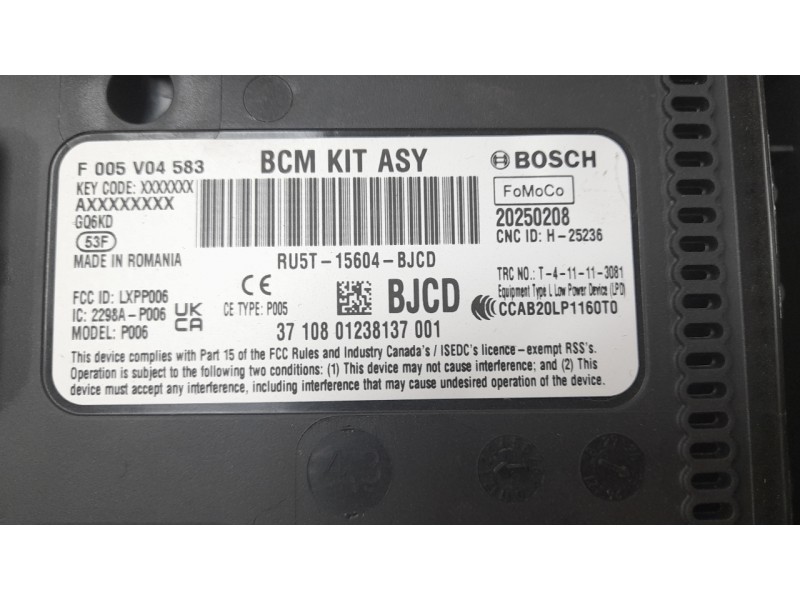 Recambio de caja reles / fusibles para ford focus iv (hn) 1.0 ecoboost mhev referencia OEM IAM RU5T15604BJCD  