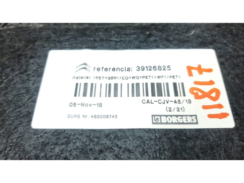 Recambio de alfombra maletero para citroen c3 aircross feel referencia OEM IAM 39126825  