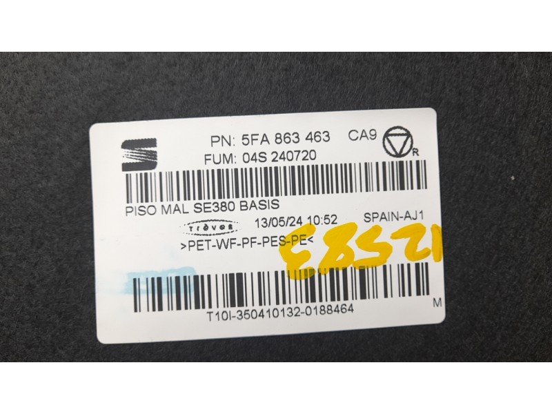 Recambio de alfombra maletero para seat leon (kl1, klg) 1.0 tsi referencia OEM IAM 5FA863463  