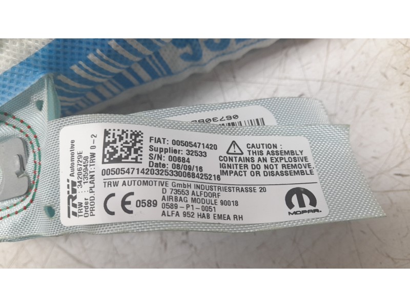 Recambio de airbag cortina delantero derecho para alfa romeo giulia (952_) 2.2 d (952aem250, 952aea250) referencia OEM IAM 00505
