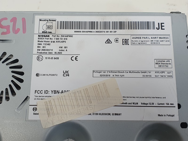 Recambio de pantalla multifuncion para nissan juke (f16_) 1.6 hybrid referencia OEM IAM 2591A6PM0A  
