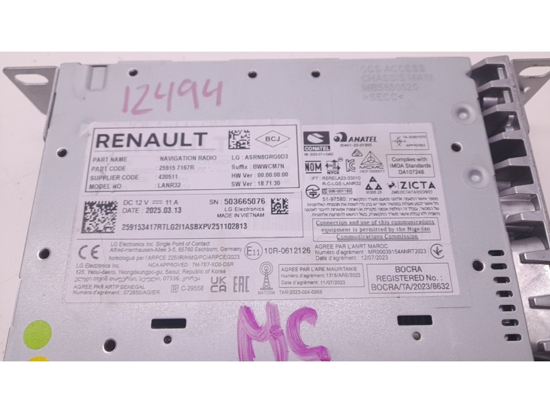 Recambio de sistema navegacion gps para renault captur e-tech hybrid referencia OEM IAM 259157167R  
