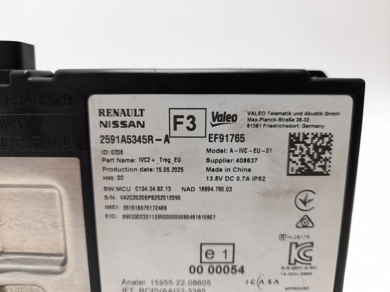 Recambio de modulo electronico para renault captur e-tech hybrid referencia OEM IAM 2591A5345R  