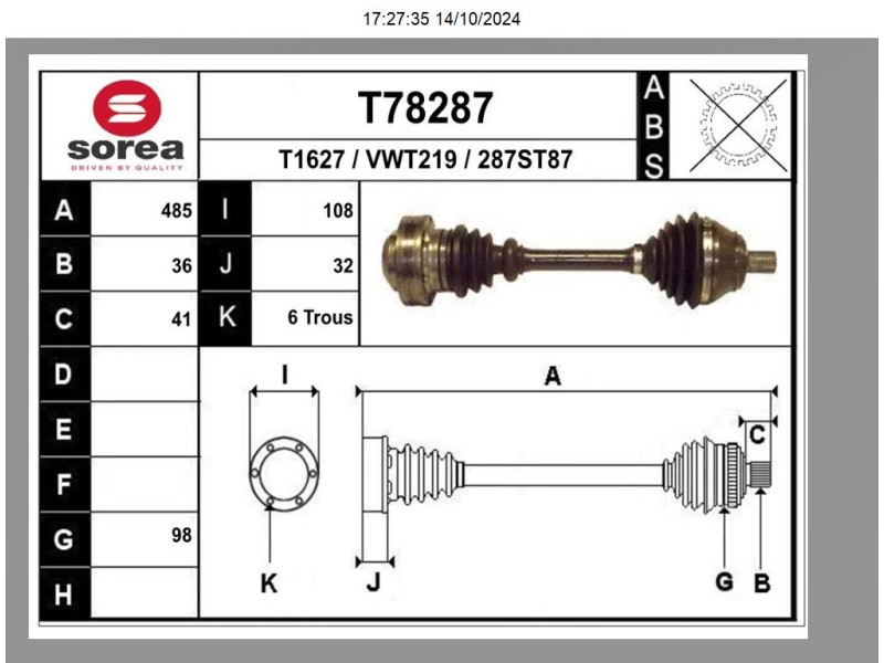 Recambio de transmision delantera izquierda para volkswagen scirocco (138) 2.0 tsi referencia OEM IAM 3AB407271 V1290 T78287