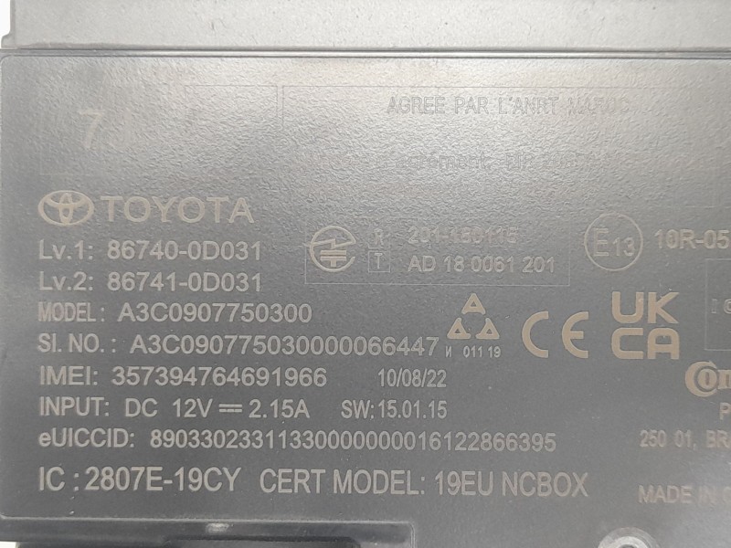Recambio de modulo electronico para toyota yaris cross (mxp_) 1.5 hybrid (mxpj10) referencia OEM IAM A3C0907750300 867400D031 