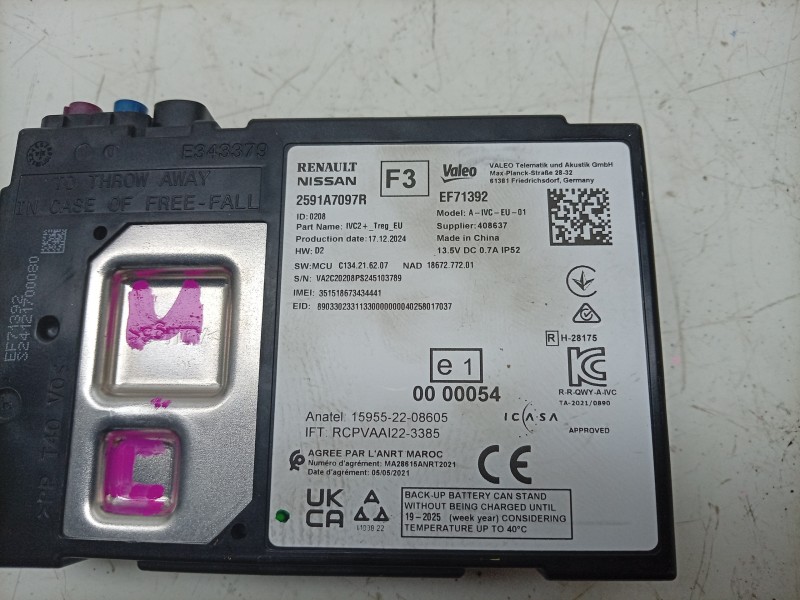Recambio de modulo electronico para dacia spring referencia OEM IAM EF71392 2591A7097R 