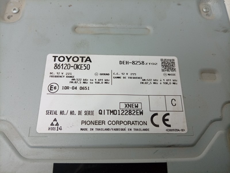 Recambio de sistema audio / radio cd para toyota hilux (gun1) doble cabina dlx 4x4 referencia OEM IAM DEH8258 861200KE50 