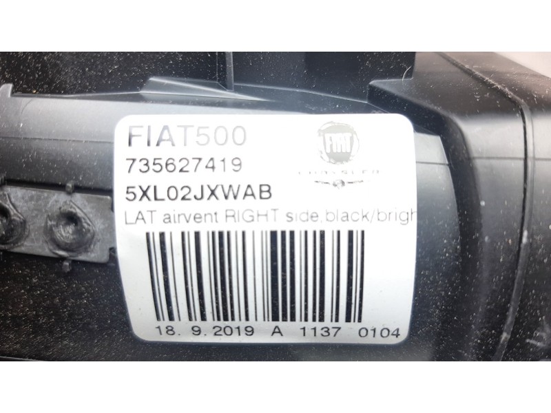 Recambio de rejilla aireadora para fiat nuova 500 (150) 1.2 cat referencia OEM IAM 735619848  