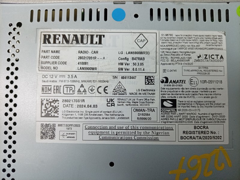 Recambio de pantalla multifuncion para dacia sandero iii 1.0 tce 90 eco-g referencia OEM IAM  280213900R 