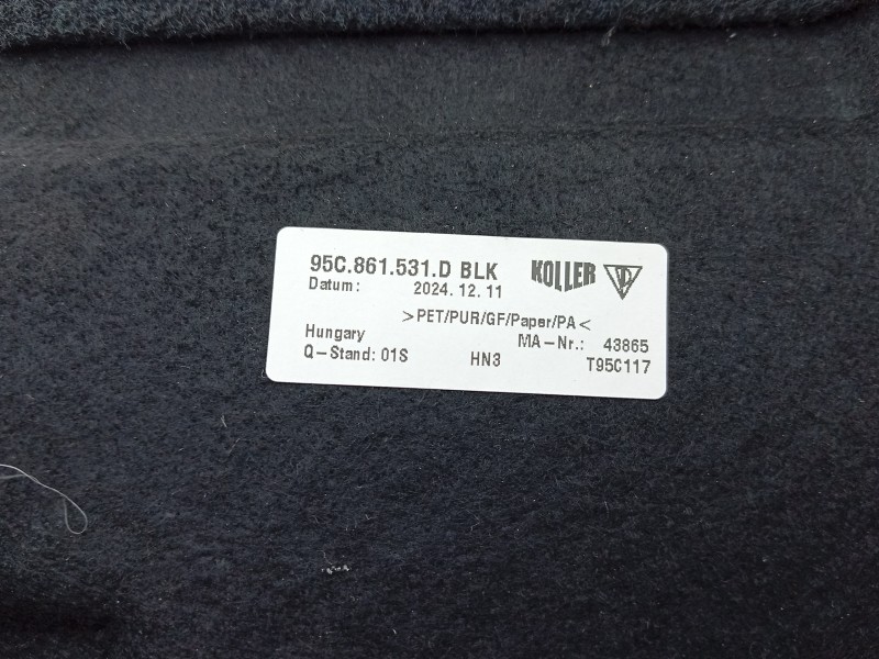 Recambio de alfombra maletero para porsche macan (xab) 4 electric (xabbb1, xabfd1) referencia OEM IAM  95C861531BBLK 