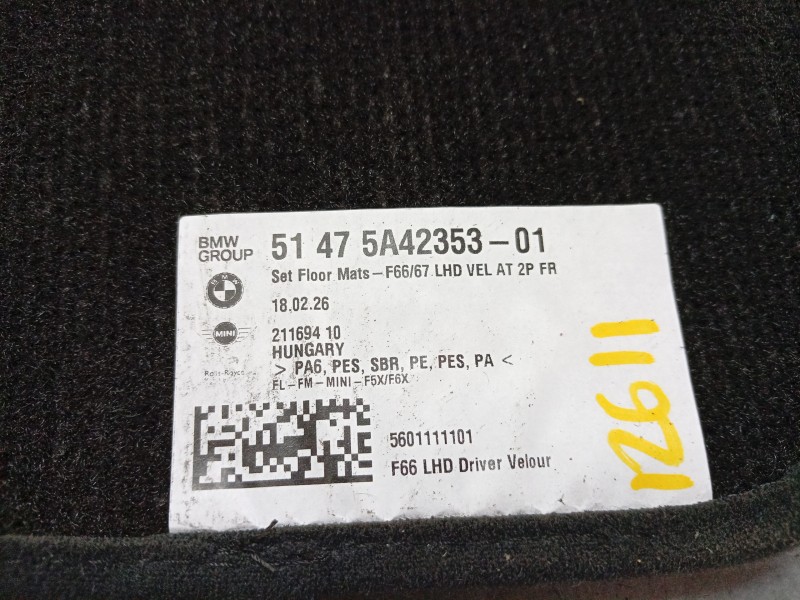 Recambio de juego alfombrillas para mini cooper c referencia OEM IAM  51475A42353 