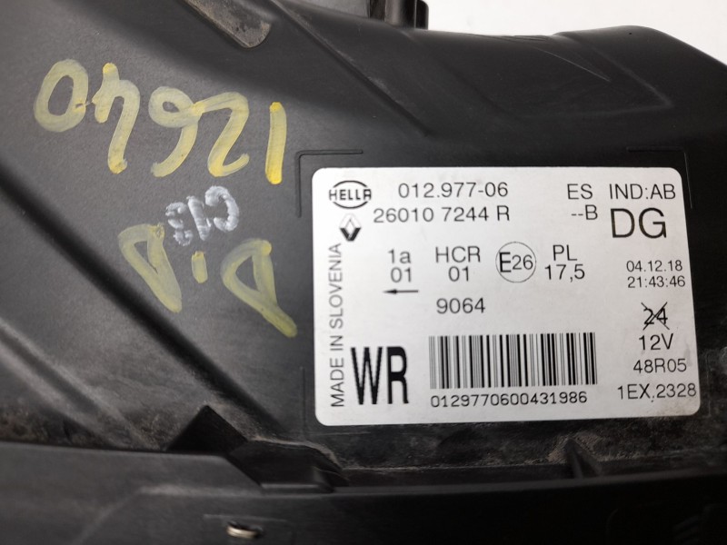 Recambio de faro derecho para renault captur i (j5_, h5_) 0.9 tce 90 referencia OEM IAM  260107244R 1101EX012977621/5750024