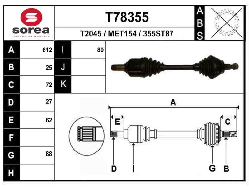 Recambio de transmision delantera izquierda para mercedes-benz clase a (w169) referencia OEM IAM 1693706372 213M2136 