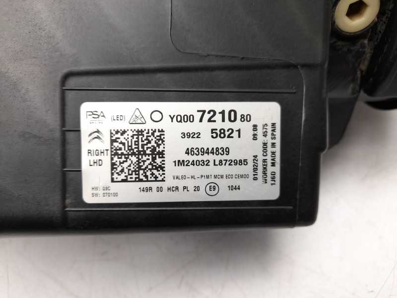 Recambio de faro derecho para citroën c3 aircross ii van (2c_, 2r_) puretech 82 referencia OEM IAM  YQ00721080 