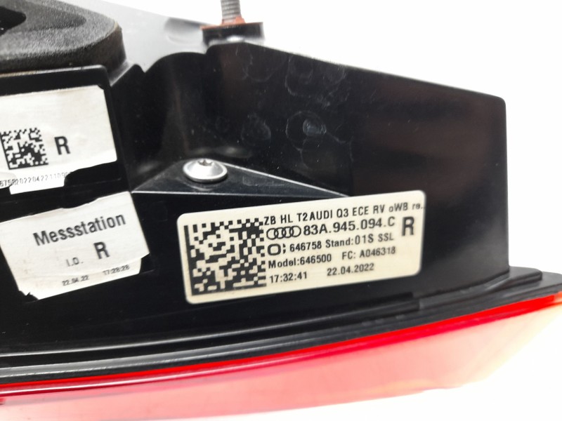 Recambio de piloto trasero derecho interior para audi q3 sportback (f3n) 35 tdi referencia OEM IAM  83A945094C 
