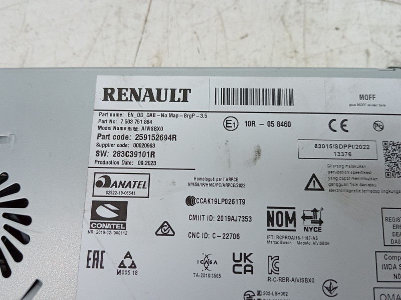 Recambio de pantalla multifuncion para renault captur ii (hf_) tce 90 (hfm6) referencia OEM IAM 280346419R 259152694R 