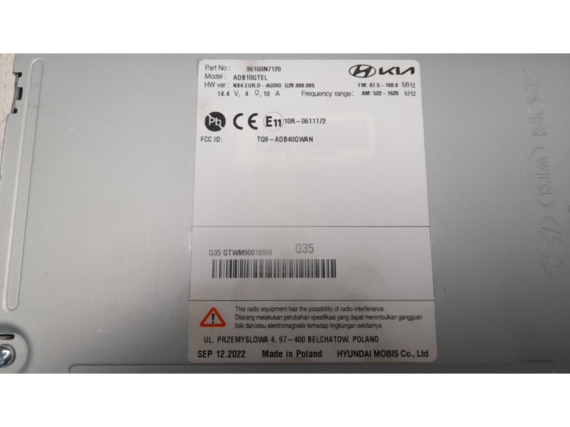 Recambio de sistema audio / radio cd para hyundai tucson (nx) klass 2wd referencia OEM IAM 96160N7120 ADB10GTEL 