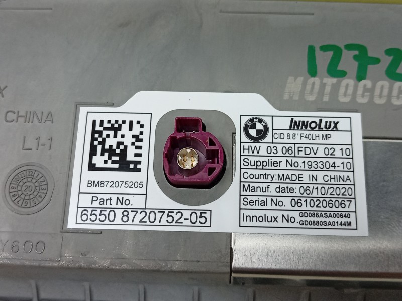 Recambio de pantalla multifuncion para bmw 1 (f40) 118 d referencia OEM IAM  65508720752 