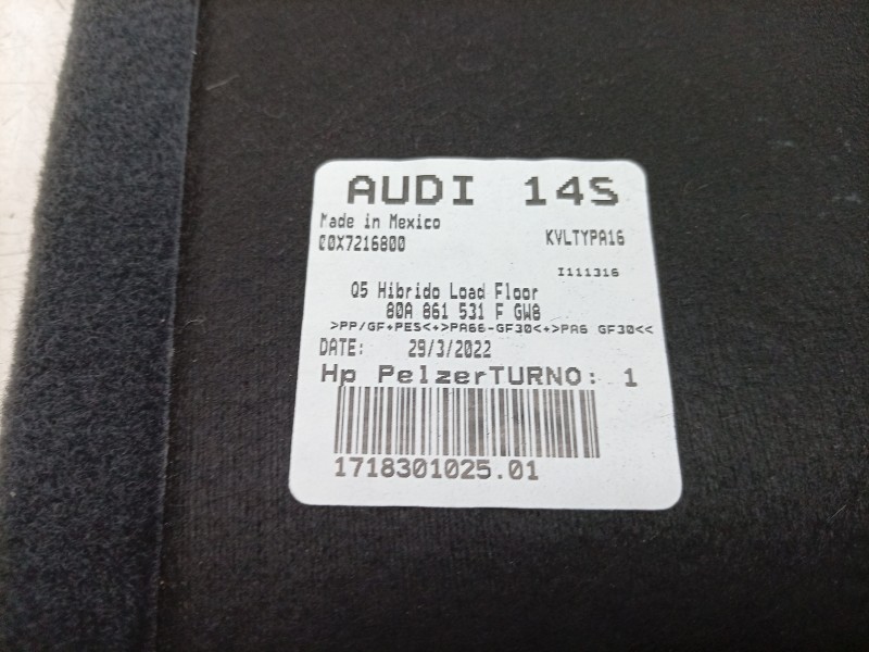 Recambio de alfombra maletero para audi q5 sportback (fyt) 35 tdi referencia OEM IAM  80A861531F 