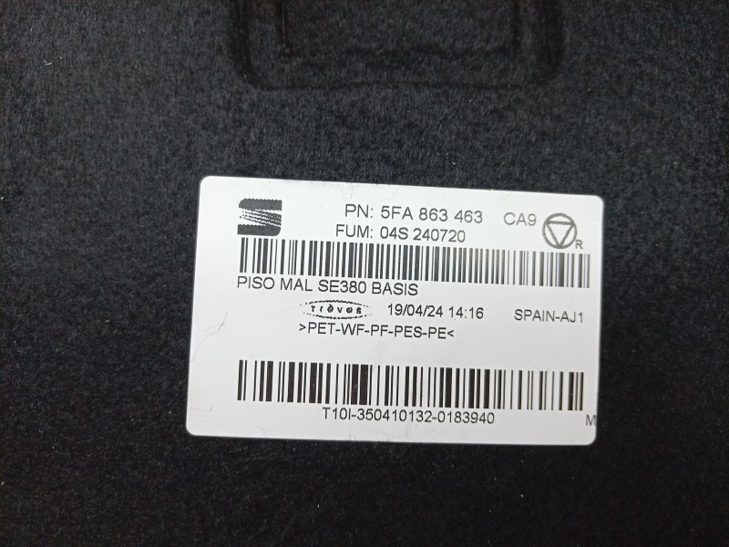 Recambio de alfombra maletero para seat leon (kl1, klg) 1.0 tsi referencia OEM IAM  5FA863463 