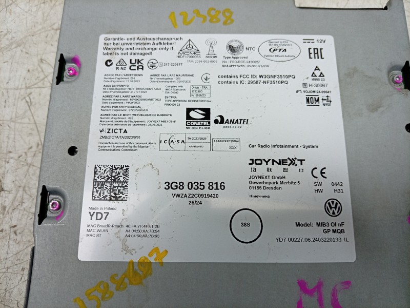 Recambio de sistema navegacion gps para volkswagen t-roc (a11, d11) 2.0 tdi referencia OEM IAM  3G8035816 