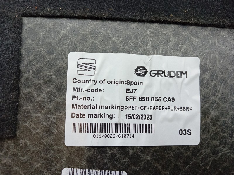 Recambio de alfombra maletero para cupra formentor (km7, kmp) 1.5 tsi referencia OEM IAM  5FF858855 