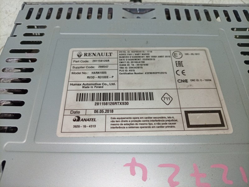 Recambio de sistema audio / radio cd para dacia duster (hm_) 1.2 tce 125 (hmma) referencia OEM IAM  28115812R 