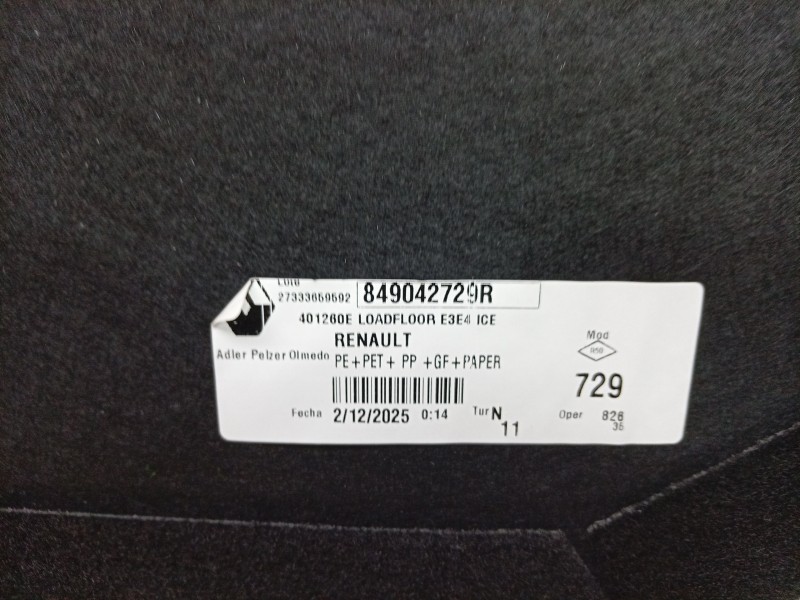 Recambio de alfombra maletero para renault austral tce 130 referencia OEM IAM  849042729R 
