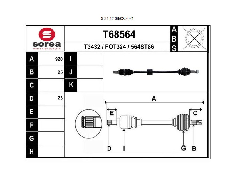 Recambio de transmision delantera derecha para ford ka+ ultimate referencia OEM IAM E3B53B436CA T68564 F2245