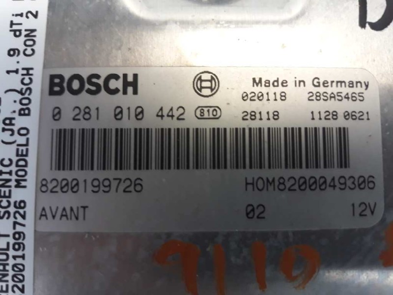 Recambio de centralita motor uce para renault scenic (ja..) 1.9 dti diesel referencia OEM IAM 8200199726 0281010442 