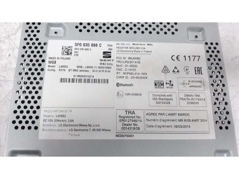 Recambio de sistema audio / radio cd para seat ibiza (6j5) 1.2 tsi referencia OEM IAM 5F0035888B  